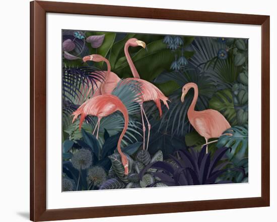 Flamingos in Blue Garden-Fab Funky-Framed Giclee Print