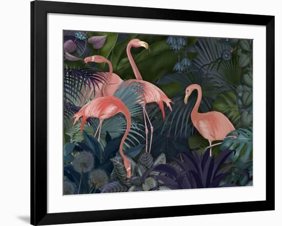 Flamingos in Blue Garden-Fab Funky-Framed Giclee Print