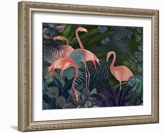 Flamingos in Blue Garden-Fab Funky-Framed Giclee Print