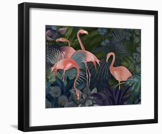 Flamingos in Blue Garden-Fab Funky-Framed Giclee Print