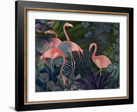 Flamingos in Blue Garden-Fab Funky-Framed Giclee Print