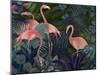 Flamingos in Blue Garden-Fab Funky-Mounted Giclee Print