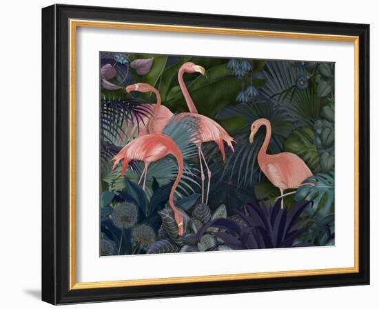 Flamingos in Blue Garden-Fab Funky-Framed Giclee Print