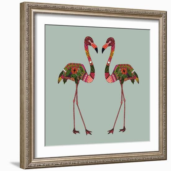 Flamingos Seafoam-Sharon Turner-Framed Art Print