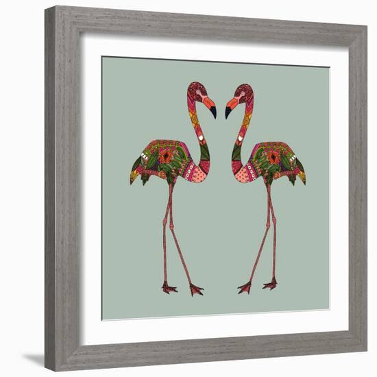 Flamingos Seafoam-Sharon Turner-Framed Art Print