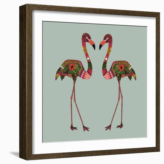 Flamingos Seafoam-Sharon Turner-Framed Art Print