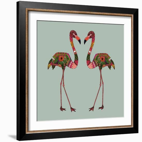 Flamingos Seafoam-Sharon Turner-Framed Art Print