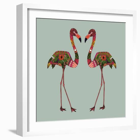 Flamingos Seafoam-Sharon Turner-Framed Art Print