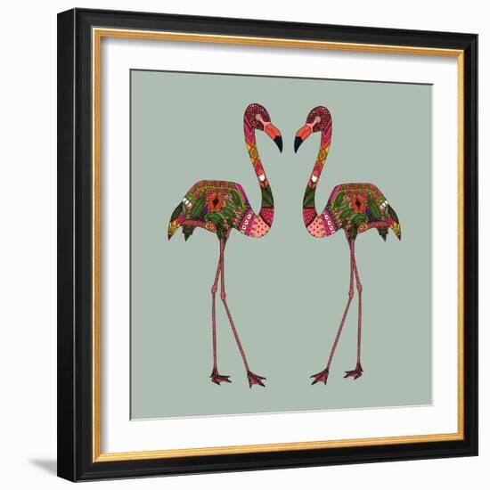 Flamingos Seafoam-Sharon Turner-Framed Art Print