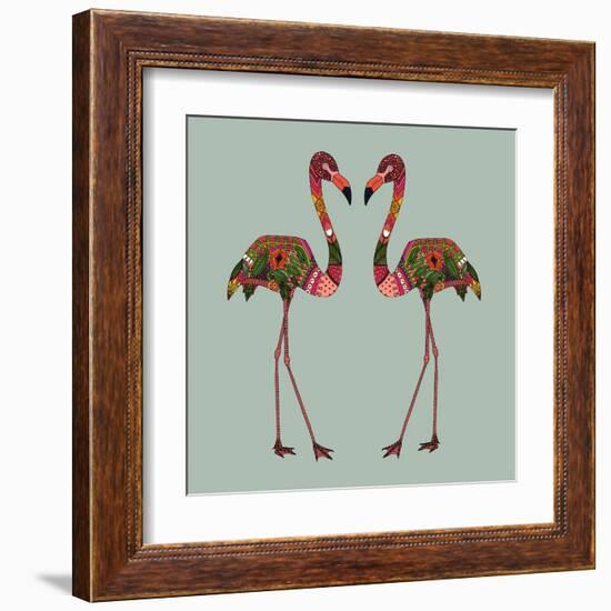 Flamingos Seafoam-Sharon Turner-Framed Art Print