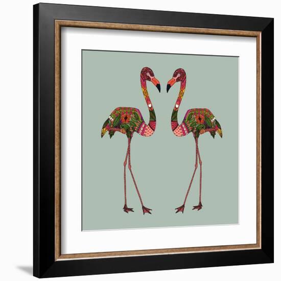 Flamingos Seafoam-Sharon Turner-Framed Art Print