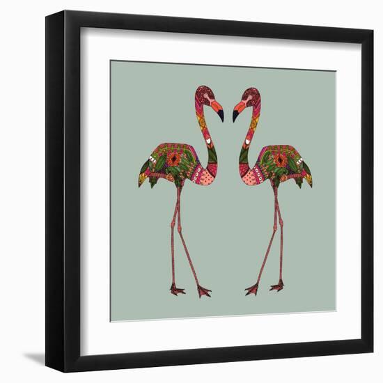 Flamingos Seafoam-Sharon Turner-Framed Art Print