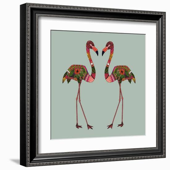 Flamingos Seafoam-Sharon Turner-Framed Art Print