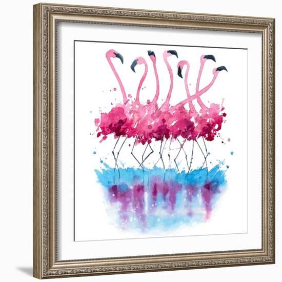 Flamingos Watercolor Painting-Kamieshkova-Framed Art Print