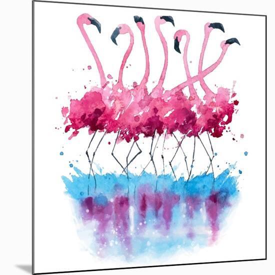 Flamingos Watercolor Painting-Kamieshkova-Mounted Premium Giclee Print