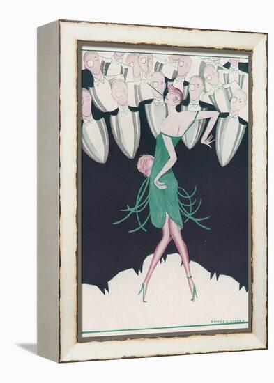 Flapper in a Green Dress Dances in Front of a Group of Men in Evening Dress-Andree Sikorska-Framed Premier Image Canvas