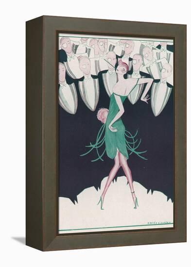 Flapper in a Green Dress Dances in Front of a Group of Men in Evening Dress-Andree Sikorska-Framed Premier Image Canvas