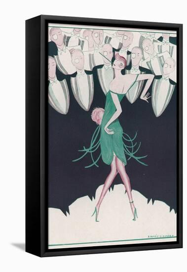 Flapper in a Green Dress Dances in Front of a Group of Men in Evening Dress-Andree Sikorska-Framed Premier Image Canvas