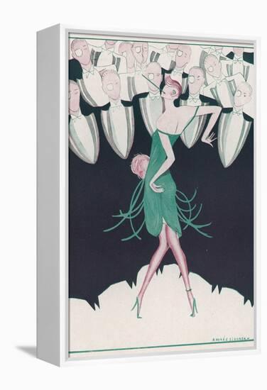 Flapper in a Green Dress Dances in Front of a Group of Men in Evening Dress-Andree Sikorska-Framed Premier Image Canvas