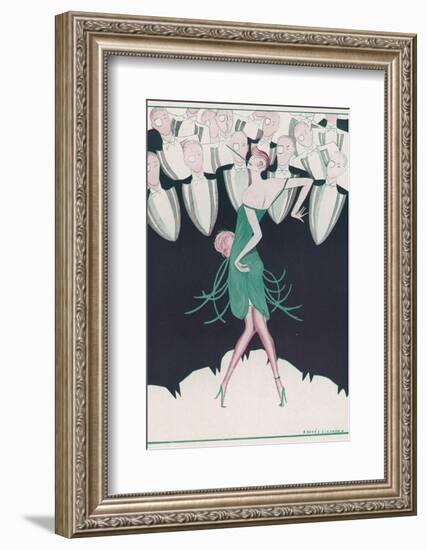 Flapper in a Green Dress Dances in Front of a Group of Men in Evening Dress-Andree Sikorska-Framed Photographic Print