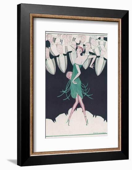 Flapper in a Green Dress Dances in Front of a Group of Men in Evening Dress-Andree Sikorska-Framed Photographic Print