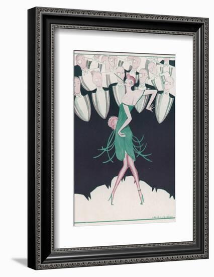 Flapper in a Green Dress Dances in Front of a Group of Men in Evening Dress-Andree Sikorska-Framed Photographic Print