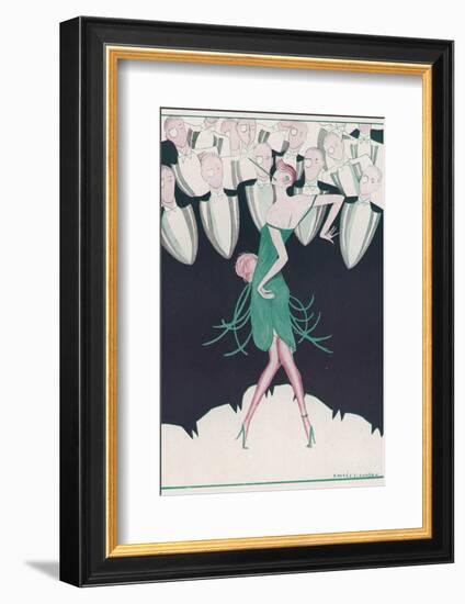 Flapper in a Green Dress Dances in Front of a Group of Men in Evening Dress-Andree Sikorska-Framed Photographic Print