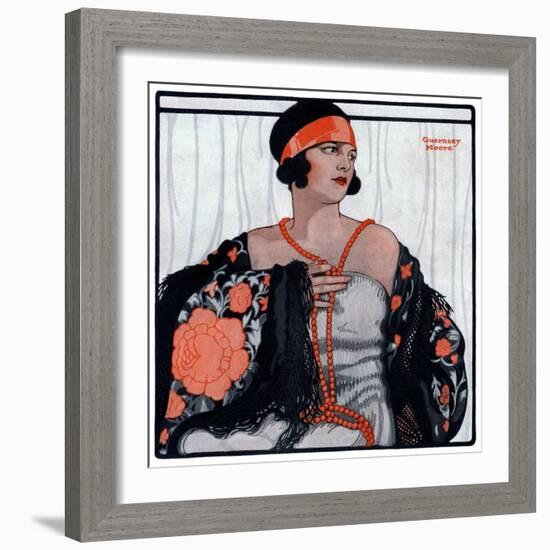 "Flapper in Shawl and Beads,"January 19, 1924-G Moore-Framed Giclee Print