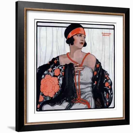 "Flapper in Shawl and Beads,"January 19, 1924-G Moore-Framed Giclee Print