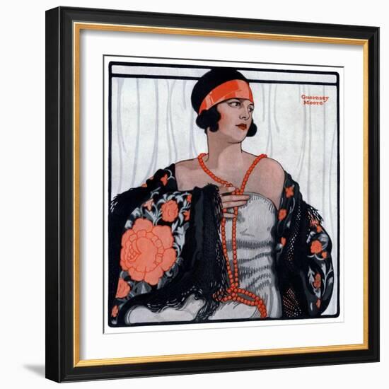 "Flapper in Shawl and Beads,"January 19, 1924-G Moore-Framed Giclee Print