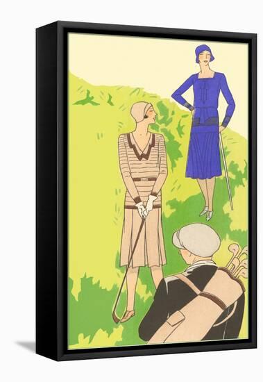 Flappers golfing-null-Framed Stretched Canvas
