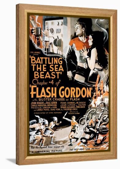 Flash Gordon, Larry 'Buster' Crabbe In 'Chapter 4: Battling the Sea Beast', 1936-null-Framed Stretched Canvas