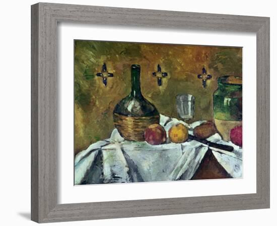 Flask, Glass and Fruit, 1877-Paul Cézanne-Framed Giclee Print