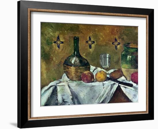 Flask, Glass and Fruit, 1877-Paul Cézanne-Framed Giclee Print