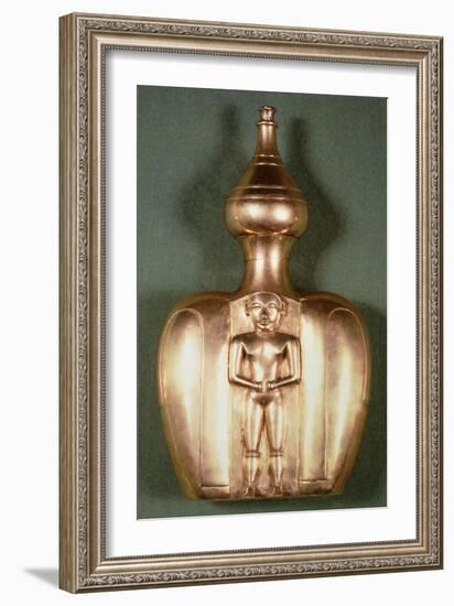 Flask with a Figure of a Cacique Realized from Molten Gold Lost Wax-null-Framed Giclee Print
