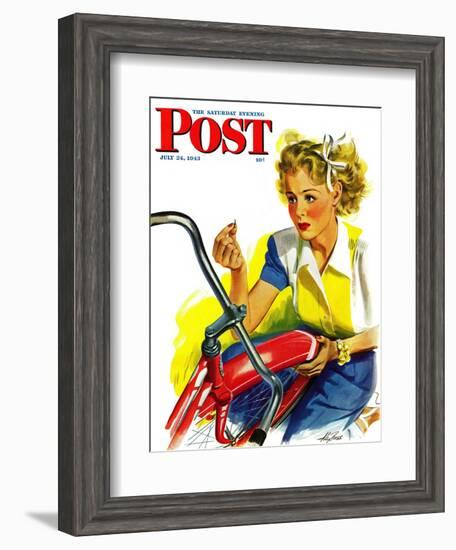 "Flat Bike Tire," Saturday Evening Post Cover, July 24, 1943-Alex Ross-Framed Giclee Print