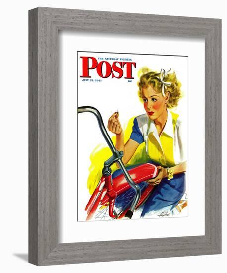 "Flat Bike Tire," Saturday Evening Post Cover, July 24, 1943-Alex Ross-Framed Giclee Print