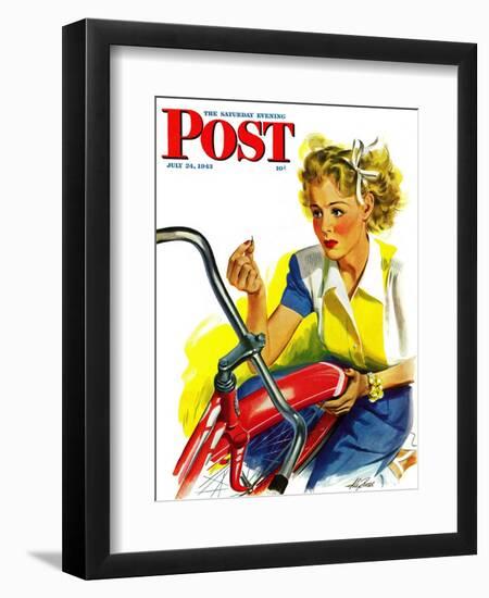 "Flat Bike Tire," Saturday Evening Post Cover, July 24, 1943-Alex Ross-Framed Giclee Print