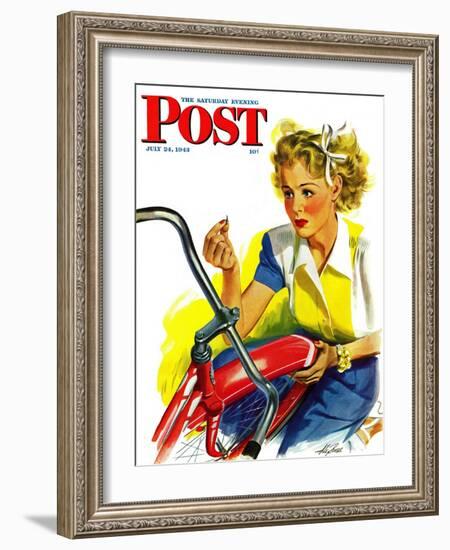 "Flat Bike Tire," Saturday Evening Post Cover, July 24, 1943-Alex Ross-Framed Giclee Print