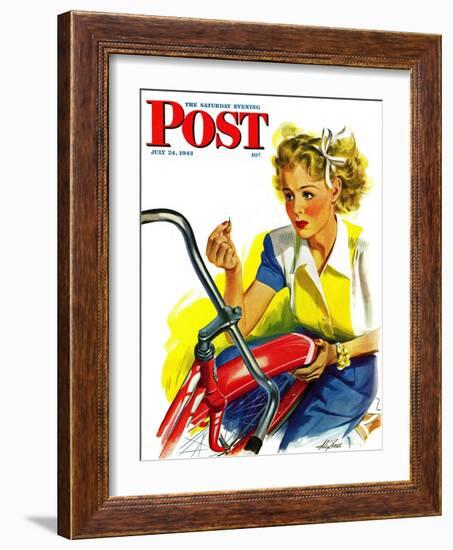 "Flat Bike Tire," Saturday Evening Post Cover, July 24, 1943-Alex Ross-Framed Giclee Print