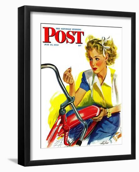 "Flat Bike Tire," Saturday Evening Post Cover, July 24, 1943-Alex Ross-Framed Giclee Print