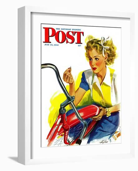 "Flat Bike Tire," Saturday Evening Post Cover, July 24, 1943-Alex Ross-Framed Giclee Print