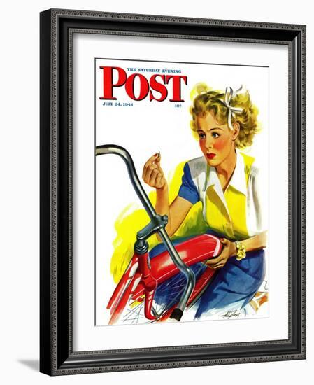 "Flat Bike Tire," Saturday Evening Post Cover, July 24, 1943-Alex Ross-Framed Giclee Print