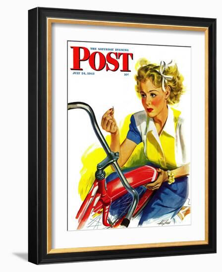 "Flat Bike Tire," Saturday Evening Post Cover, July 24, 1943-Alex Ross-Framed Giclee Print