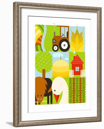 Flat Childish Rectangular Agriculture Farm Set. Country Design Collection. Raster Variant.-Popmarleo-Framed Art Print