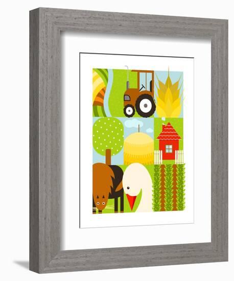 Flat Childish Rectangular Agriculture Farm Set. Country Design Collection. Vector Layered Eps8 Illu-Popmarleo-Framed Art Print