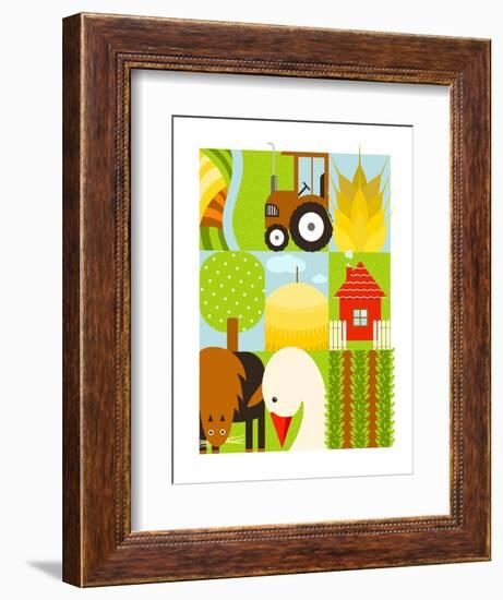 Flat Childish Rectangular Agriculture Farm Set. Country Design Collection. Vector Layered Eps8 Illu-Popmarleo-Framed Art Print