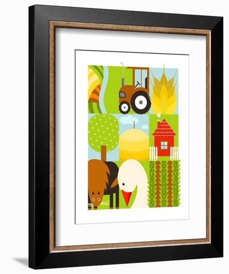 Flat Childish Rectangular Agriculture Farm Set. Country Design Collection. Vector Layered Eps8 Illu-Popmarleo-Framed Art Print