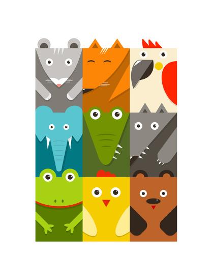 Download Flat Childish Rectangular Animals Set Animals Design Collection Vector Layered Eps8 Illustration Art Print Popmarleo Art Com