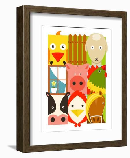 Flat Childish Rectangular Cattle Farm Animals Set. Animals Design Collection. Vector Layered Eps8 I-Popmarleo-Framed Art Print